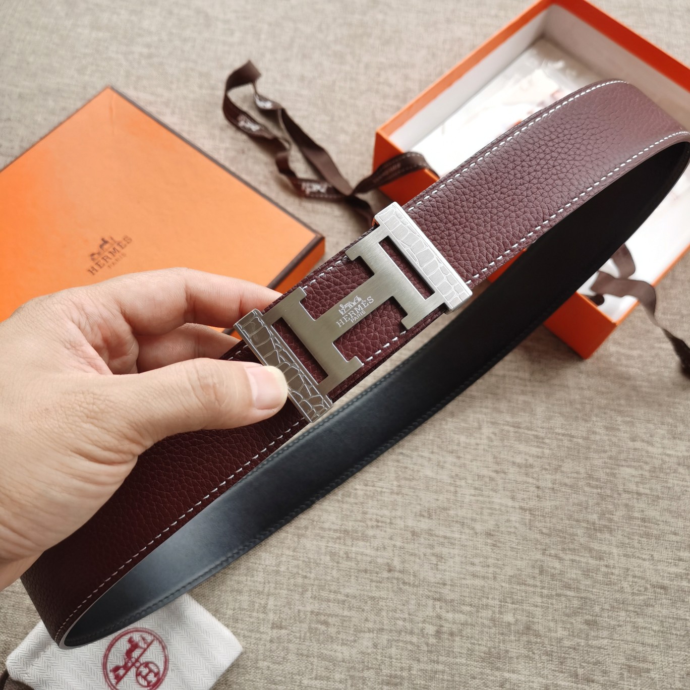 Hermes[正]原单爱马仕宽3.8cm进口原版皮带身双面可两面用精品电镀五金！