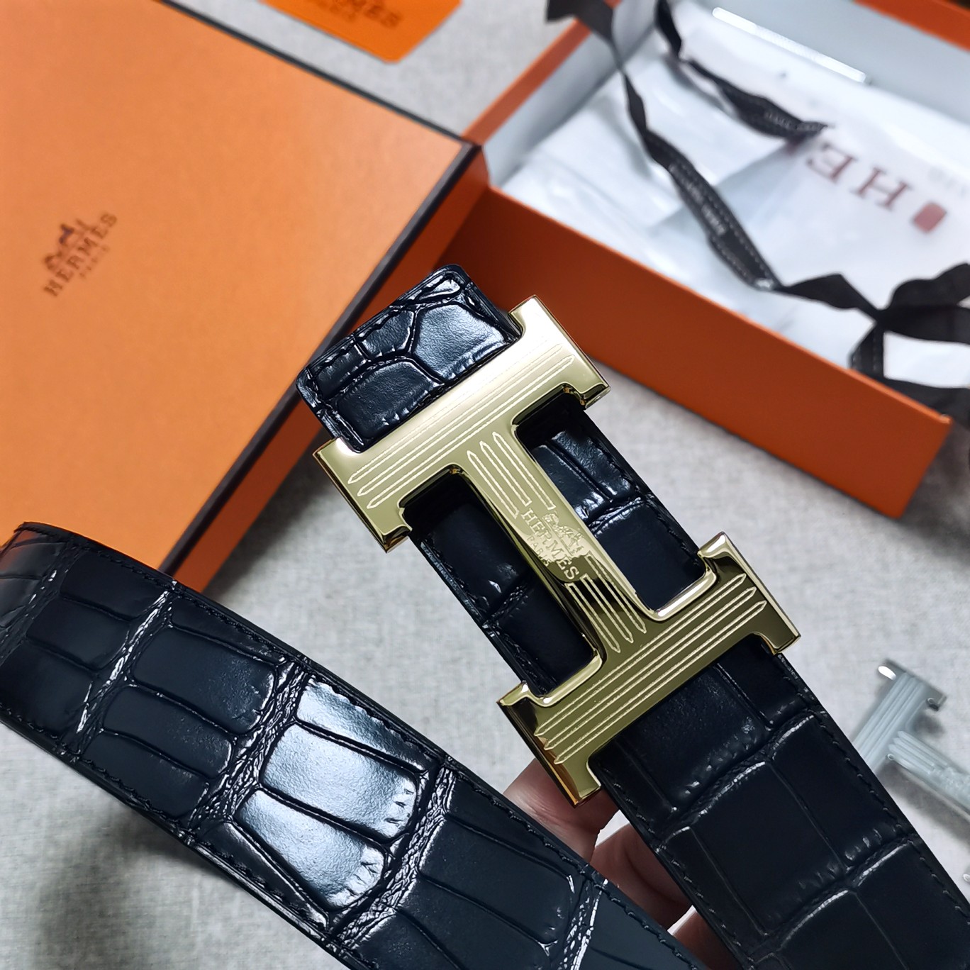 Hermes[正]原单爱马仕宽3.8cm进口原版皮带身双面可两面用H精品电镀五金！