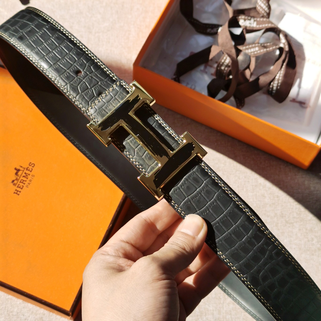 Hermès[正]爱马仕经典款双面原版原单品质进口头层牛皮寸半38mm配官网H亮金/亮银扣