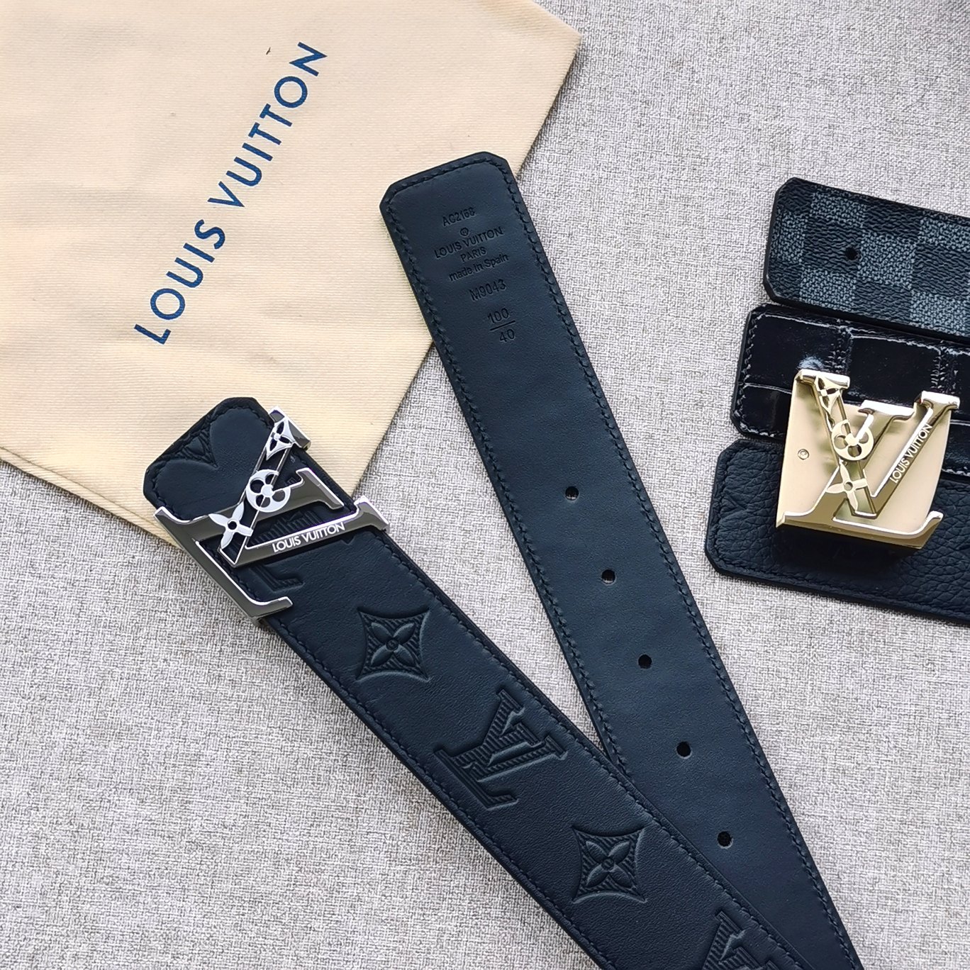 LV[正]路易威登原版品质代工厂货品40mm宽度正品一体铸造五金钢扣原厂皮料双面原厂定制面料区别市场货！