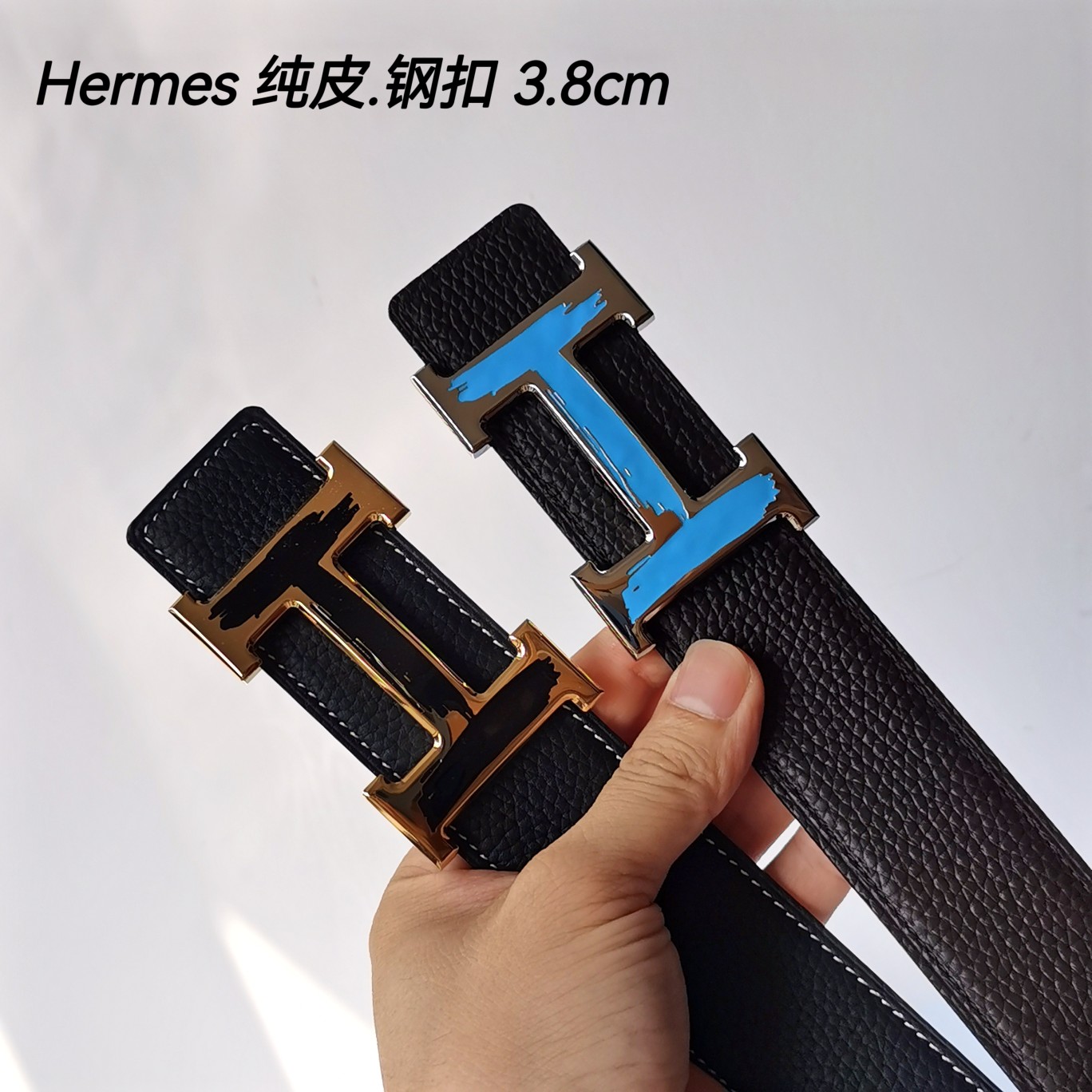 Hermes[正]原单爱马仕宽3.8cm进口原版皮带身双面可两面用精品电镀五金！