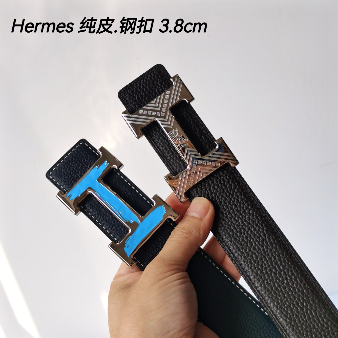 Hermes[正]原单爱马仕宽3.8cm进口原版皮带身双面可两面用精品电镀五金！