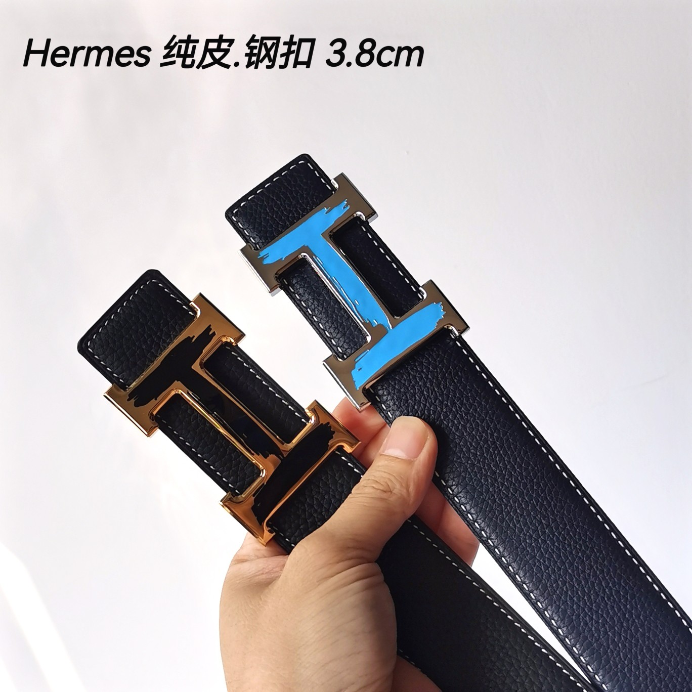 Hermes[正]原单爱马仕宽3.8cm进口原版皮带身双面可两面用精品电镀五金！