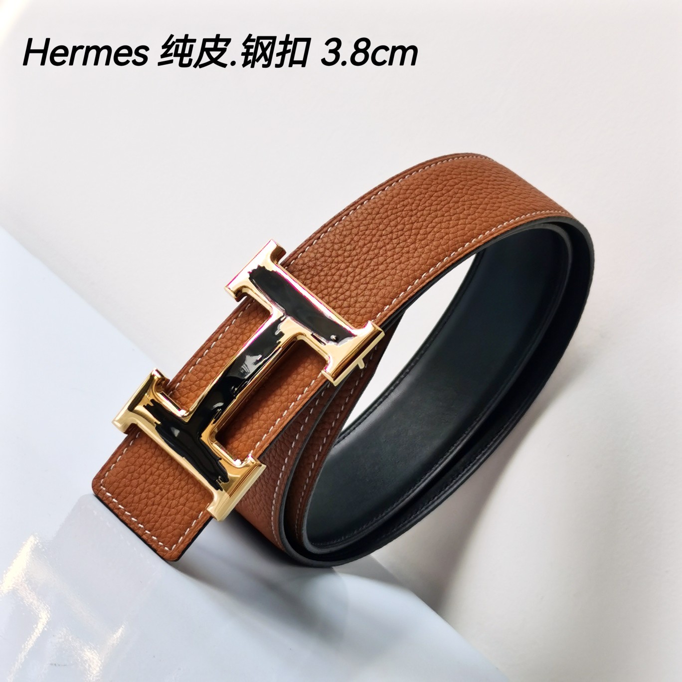 Hermes[正]原单爱马仕宽3.8cm进口原版皮带身双面可两面用精品电镀五金！