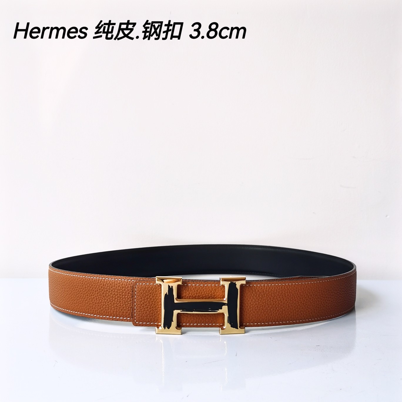 Hermes[正]原单爱马仕宽3.8cm进口原版皮带身双面可两面用精品电镀五金！