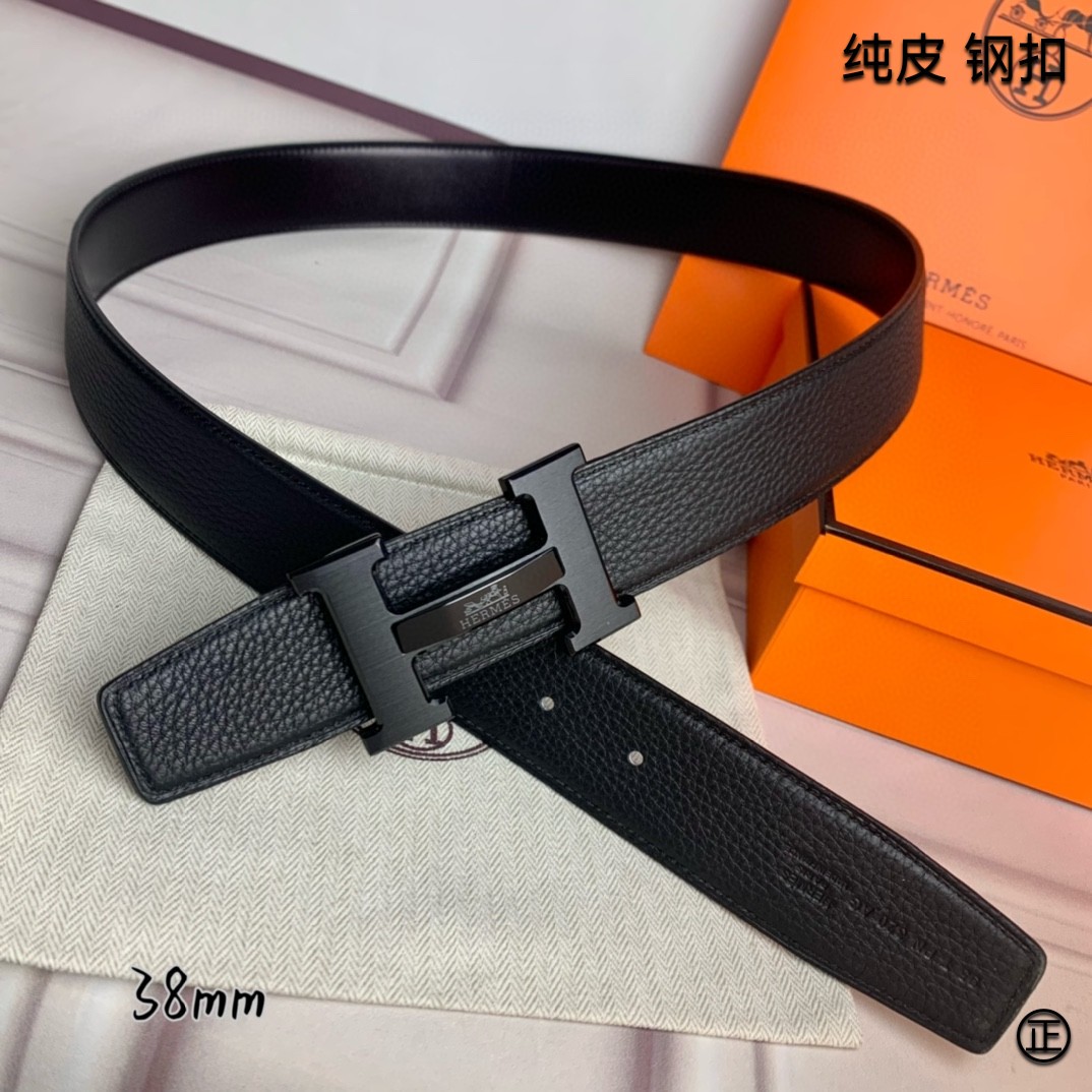 Hermès[正]爱马仕双面原版原单品质进口头层牛皮寸半38mm配官网H马拉车镶嵌款拉丝黑扣