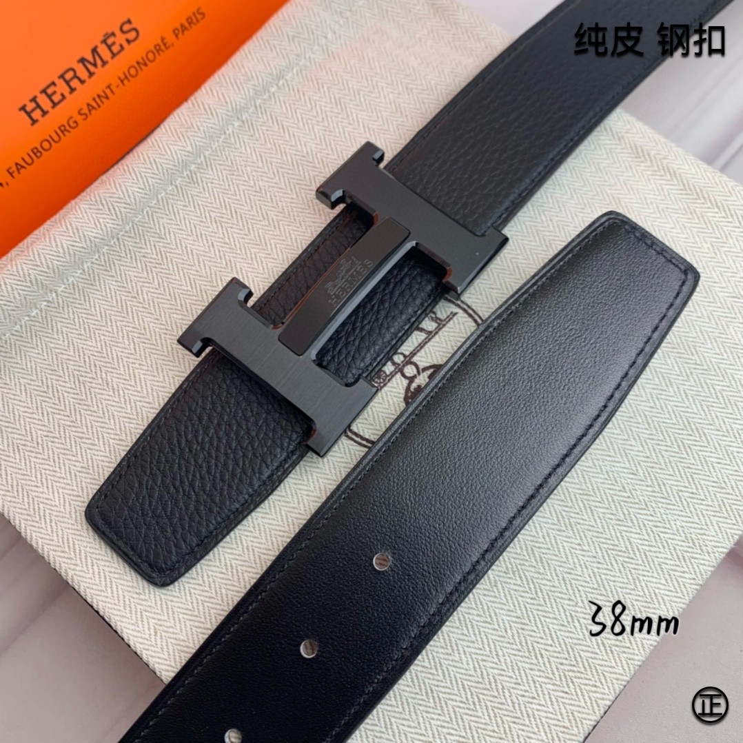 Hermès[正]爱马仕双面原版原单品质进口头层牛皮寸半38mm配官网H马拉车镶嵌款拉丝黑扣