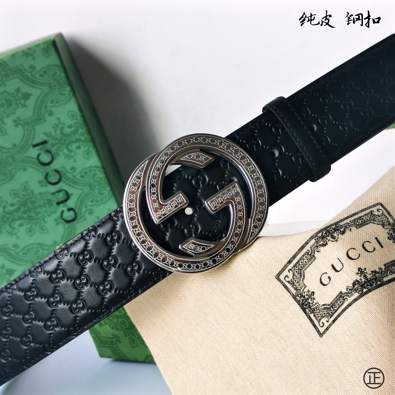   Gucci㊣ 新款面进口原厂压花小牛皮 搭配进口原版底和精品钢扣  宽4.0 Cm  永不过时款！