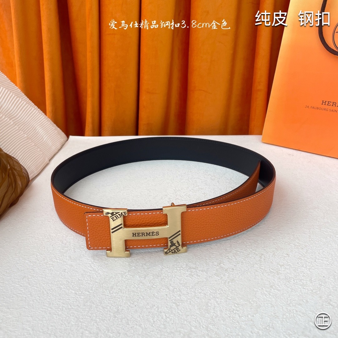 HERMES原单3.8cm进口原版皮双面可两面用精品电镀五金