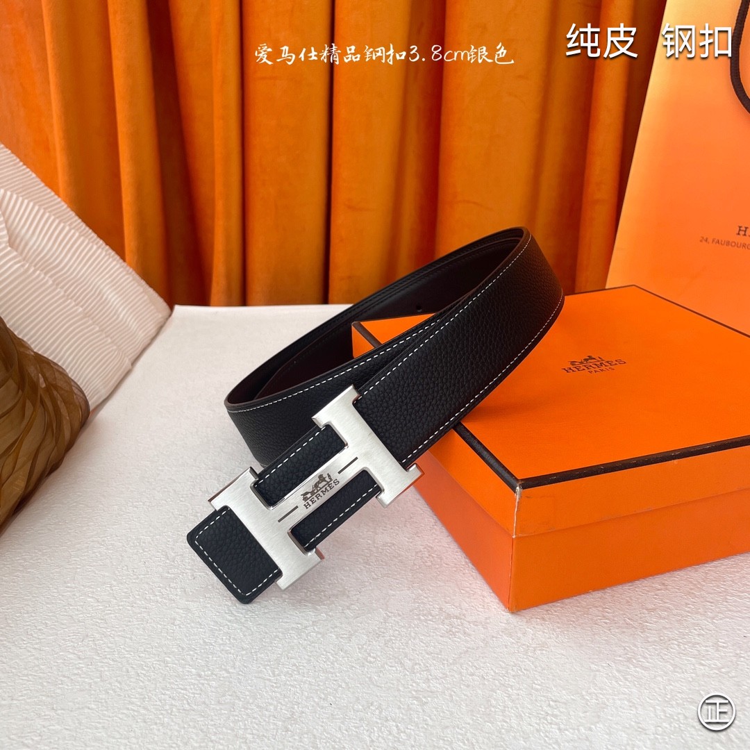 HERMES原单3.8cm进口原版皮双面可两面用精品电镀五金