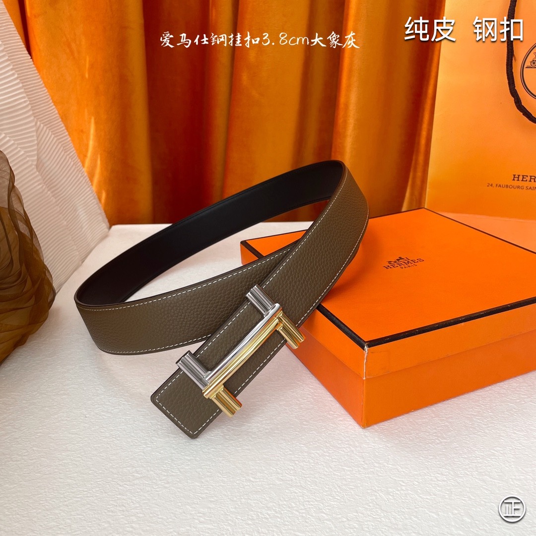 HERMES原单3.8cm进口原版皮双面可两面用精品电镀五金！