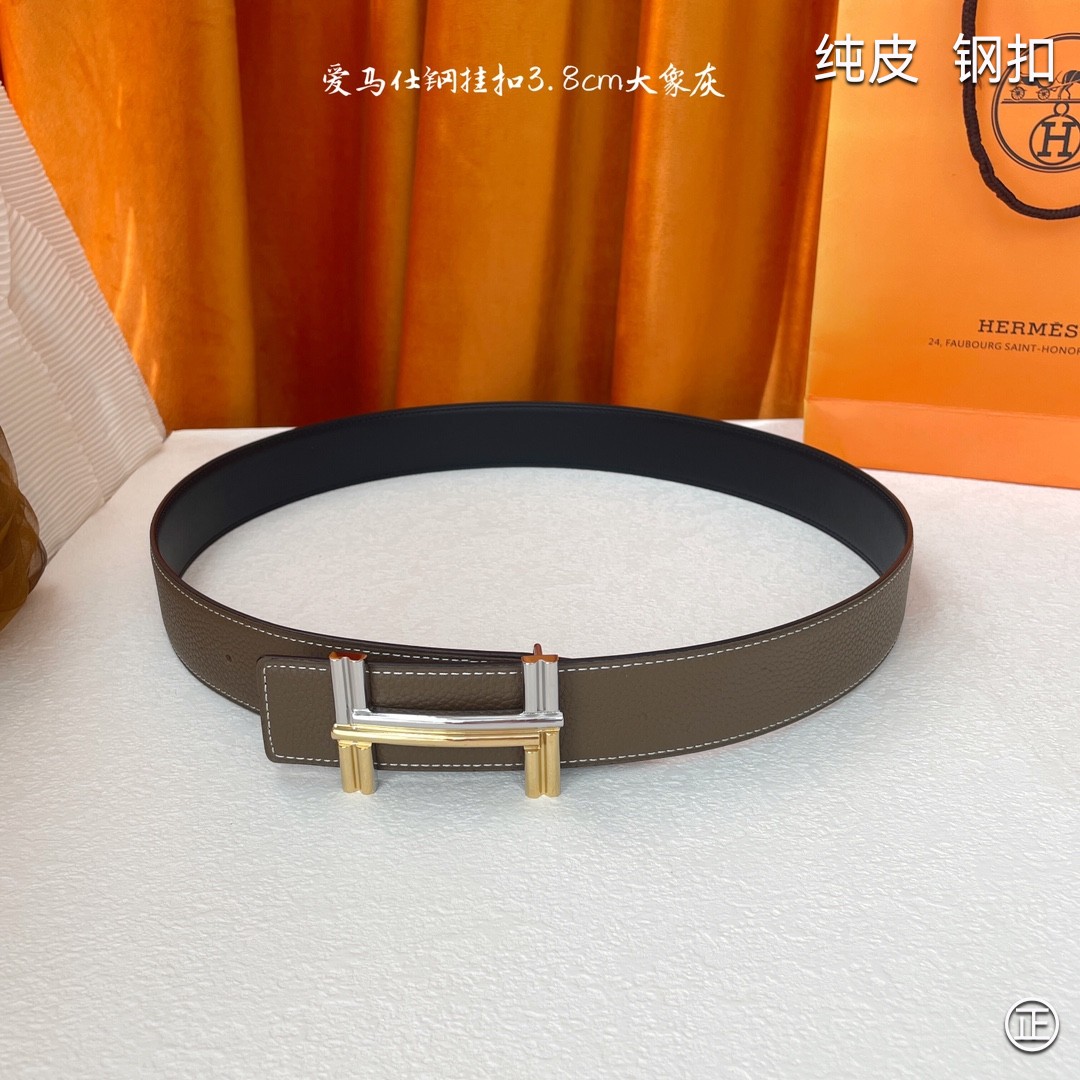 HERMES原单3.8cm进口原版皮双面可两面用精品电镀五金！