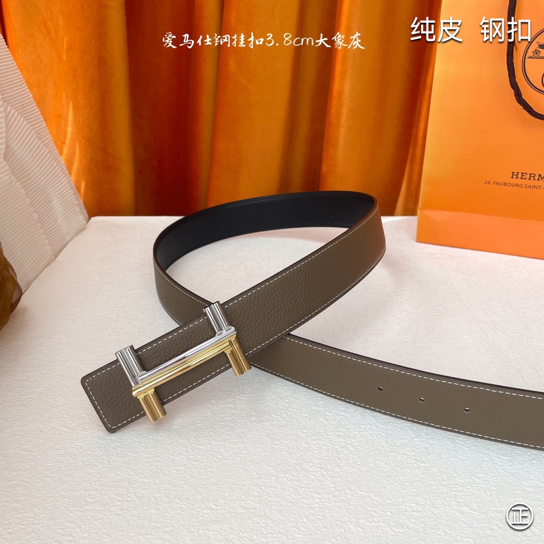 HERMES原单3.8cm进口原版皮双面可两面用精品电镀五金！