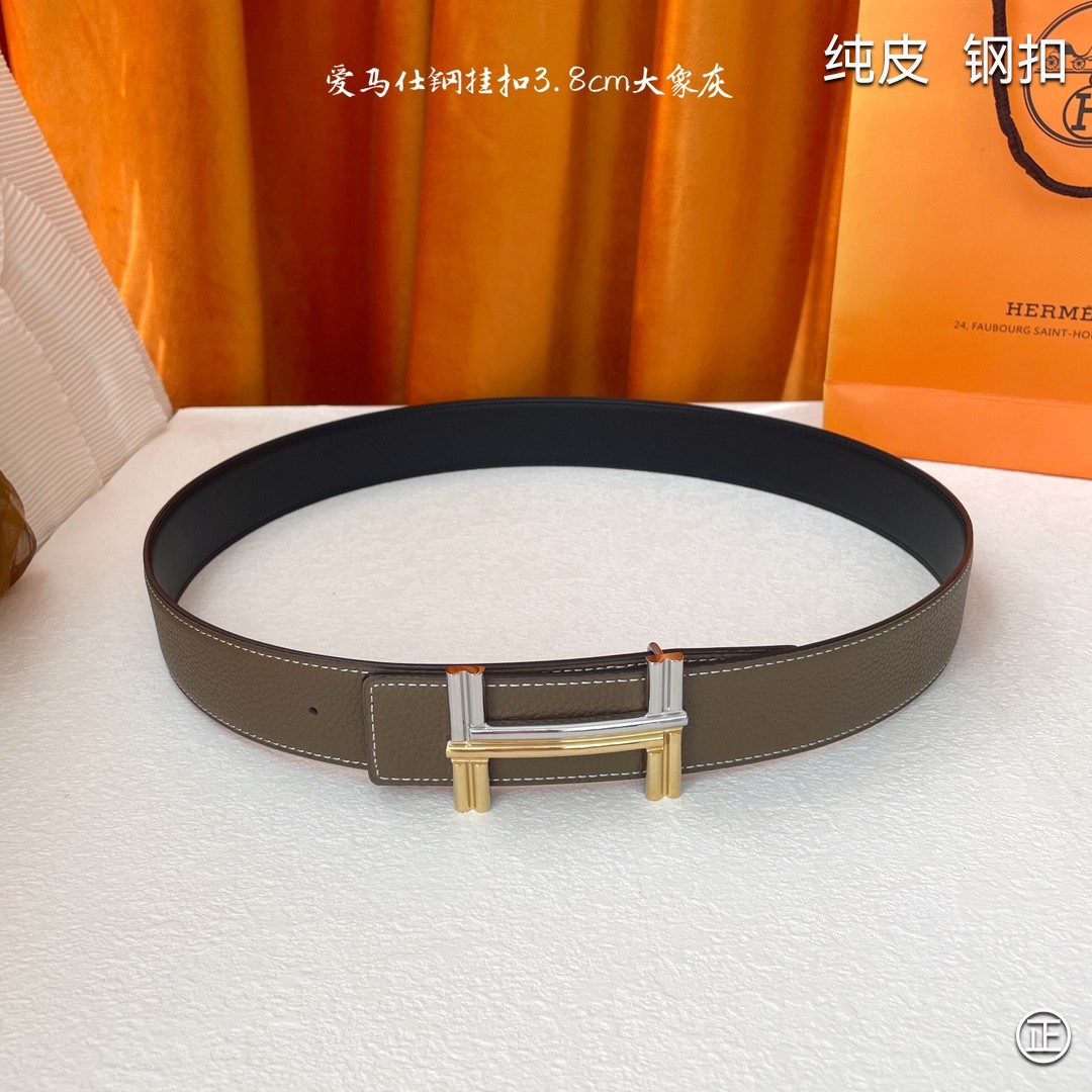 HERMES原单3.8cm进口原版皮双面可两面用精品电镀五金！