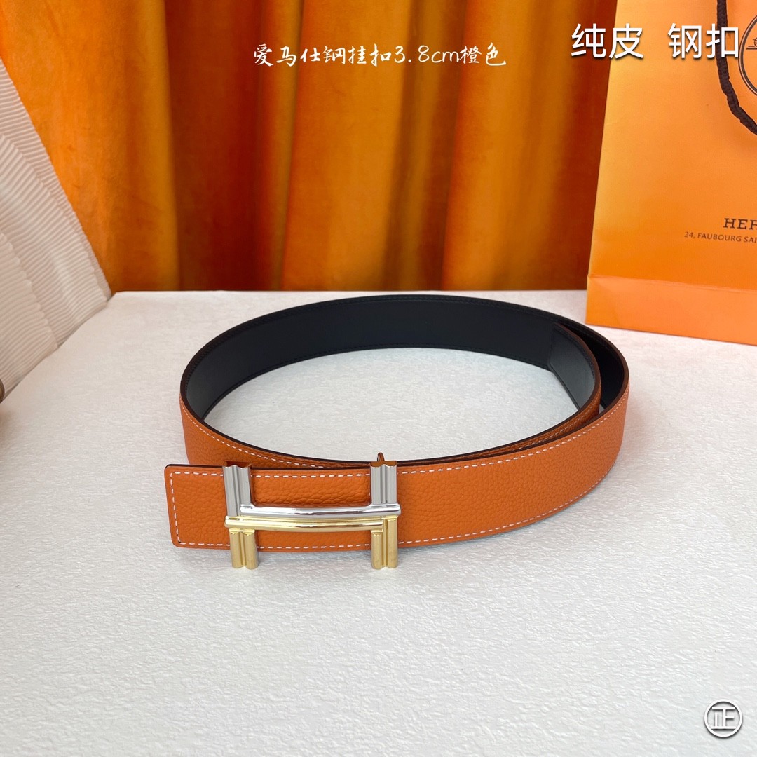 HERMES原单3.8cm进口原版皮双面可两面用精品电镀五金！
