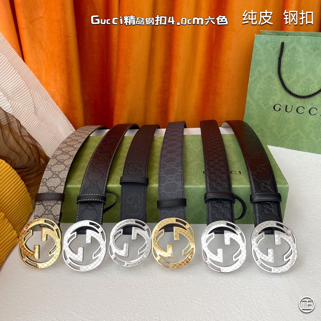 Gucci4.0cm进口头层原版皮纯钢五金扣头工艺精湛原单品质