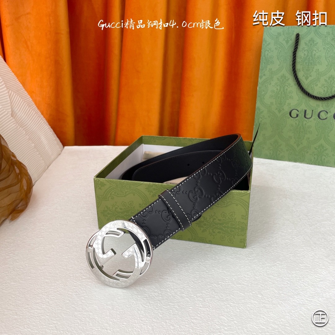 Gucci4.0cm进口头层原版皮纯钢五金扣头工艺精湛原单品质