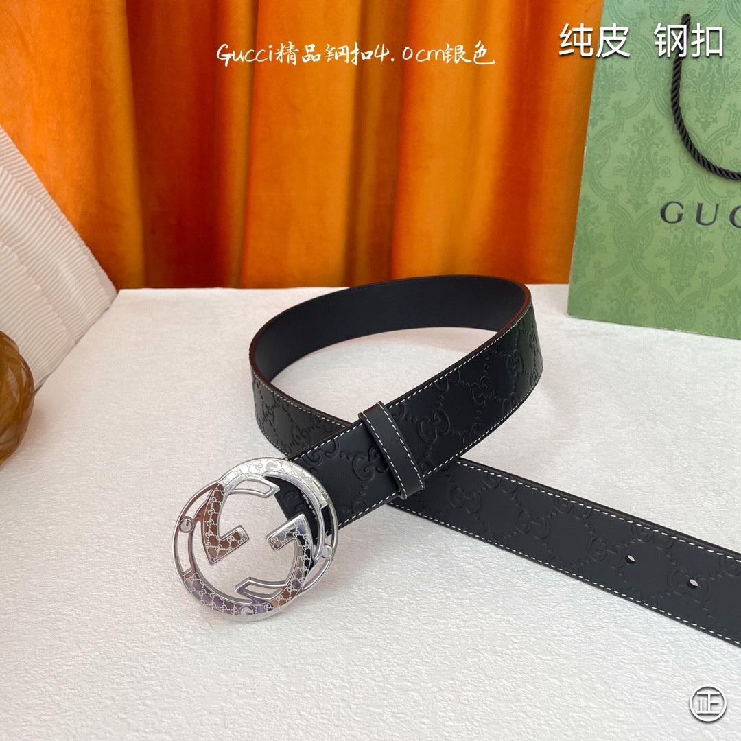 Gucci4.0cm进口头层原版皮纯钢五金扣头工艺精湛原单品质