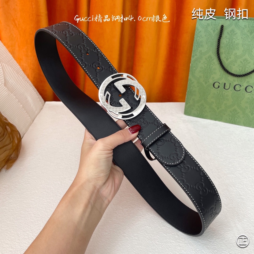 Gucci4.0cm进口头层原版皮纯钢五金扣头工艺精湛原单品质