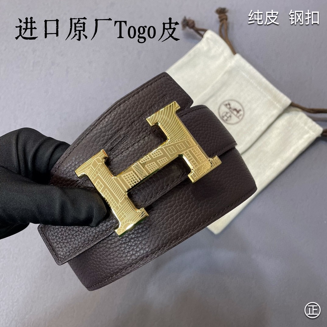 HERMES㊣ 原单，3.8cm进口原版皮，双面可两面用，精品电镀五金，实物拍摄！