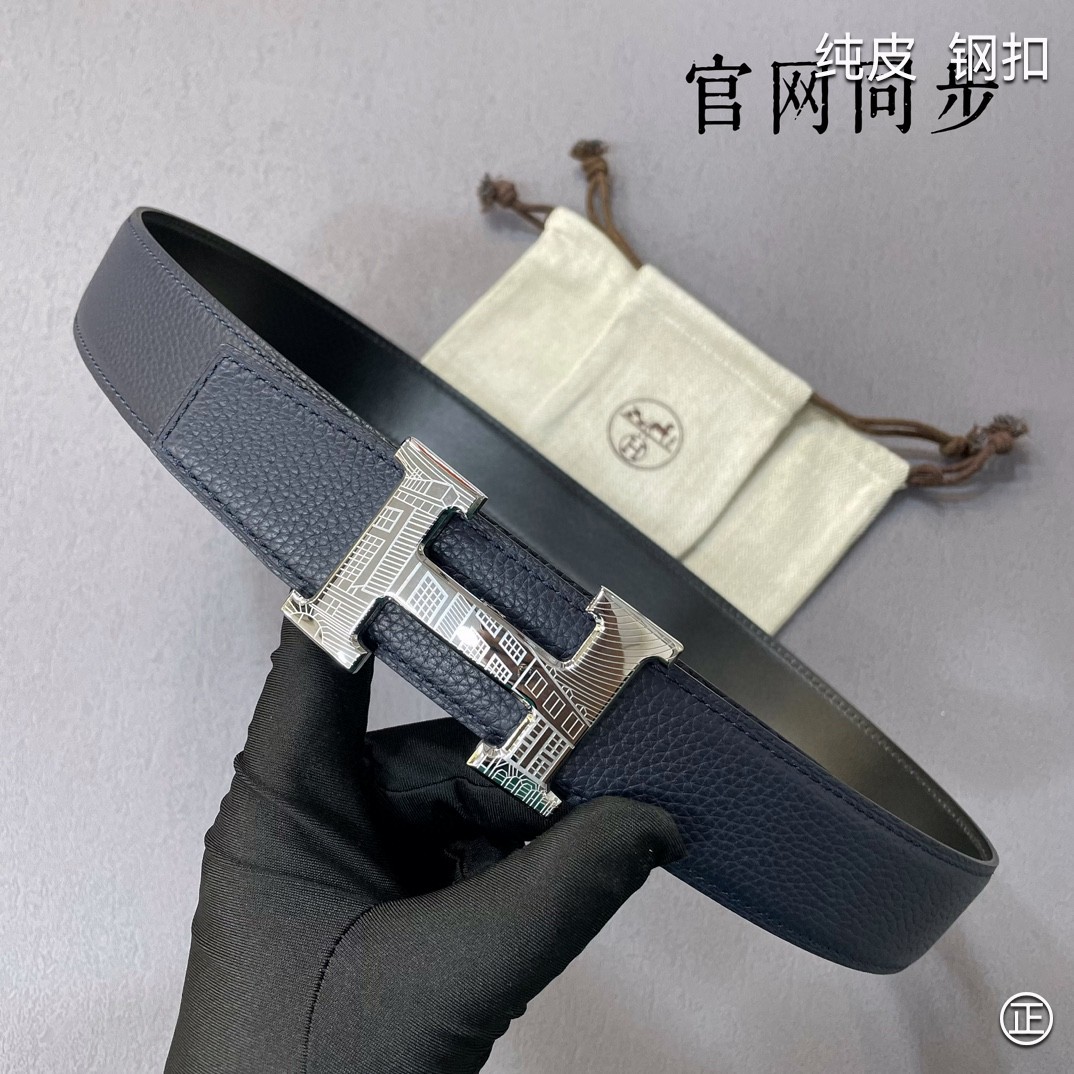 HERMES㊣ 原单，3.8cm进口原版皮，双面可两面用，精品电镀五金，实物拍摄！