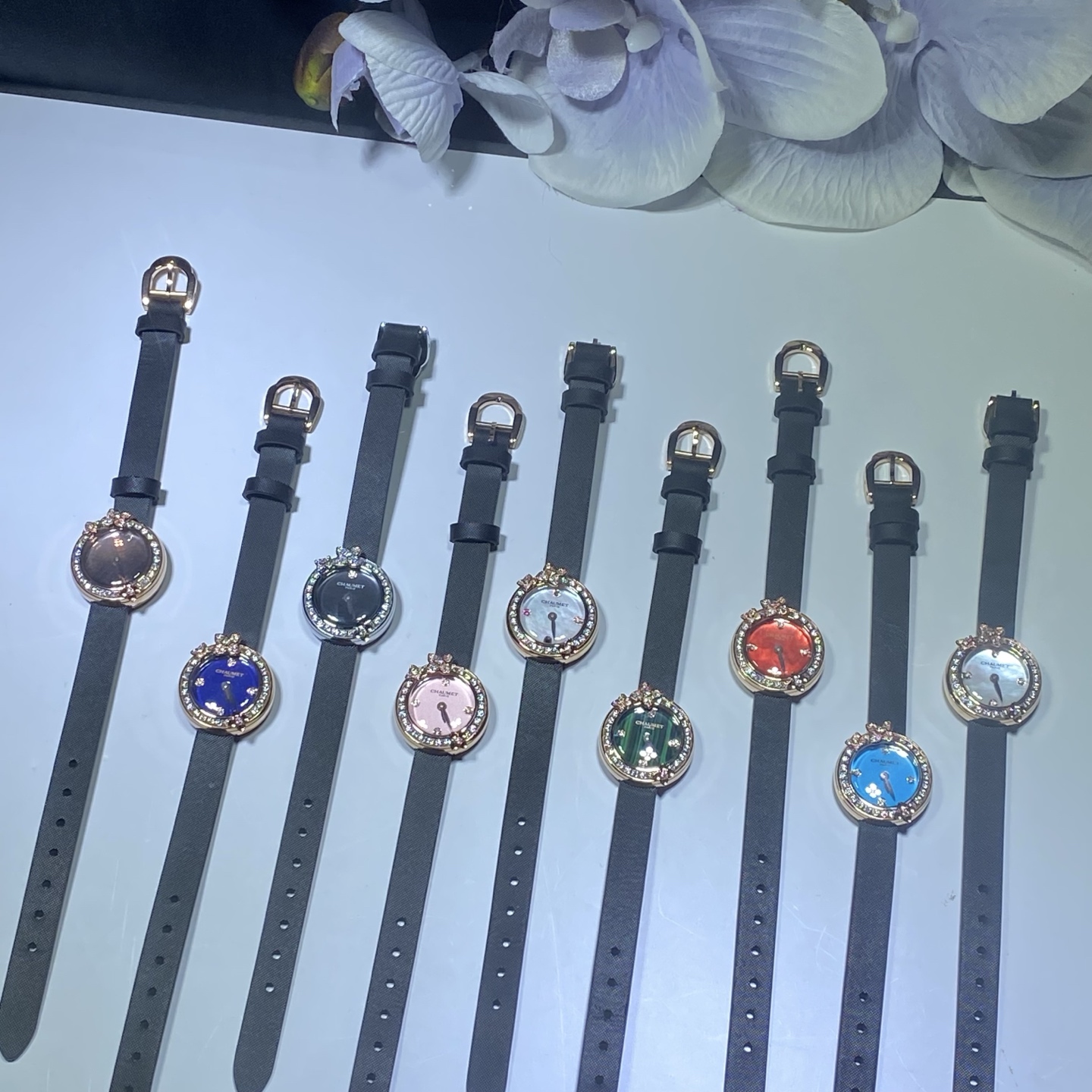 NO:387536,Chaumet | Hortensia hydrangea series wrist treasures Moissan diamond, original movement, real silk strap, original single goods, chaumet, real silk19860909尚美Chaumet ｜Hortensia绣球花系列腕间珍宝 莫桑钻,原装机芯,真丝绸表带,原单货,,chaumet,real silk,Watch