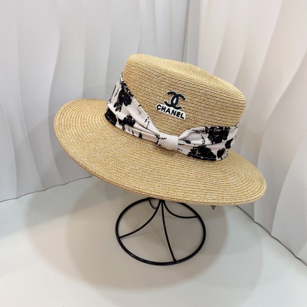 Sombrero de paja de copa plana CHANEL estilo Chanel, hecho con paja fina trenzada de Taiwán, combina con todo y no disc…