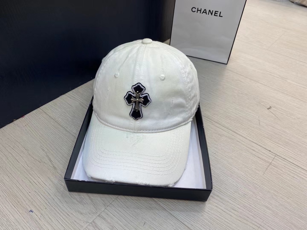 [Chrome Hearts Hats]Crowe Heart Distressed Baseball Cap with Holes Treasure it