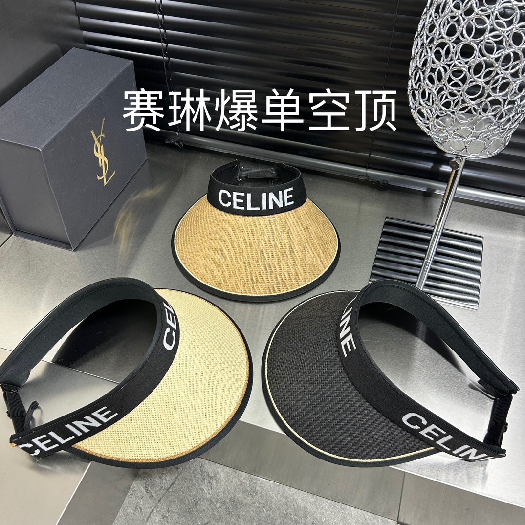 Celin新款空顶帽拼色边设计版型正！黑胶防紫外线夏季必入！