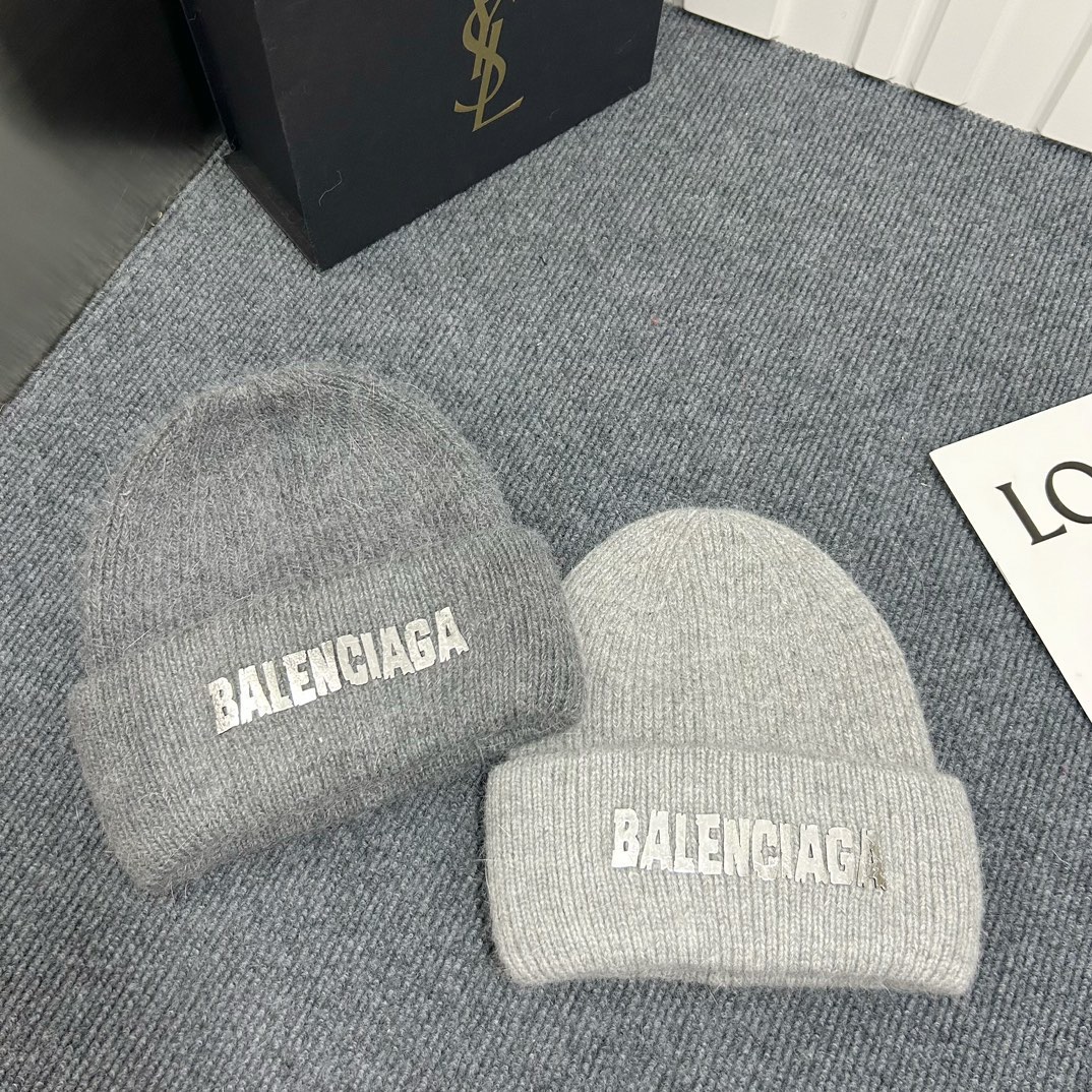 Venta rápida: Balenciaga – gorro de punto grueso de lana de conejo de angora y lana para otoño e invierno, con dobladil…