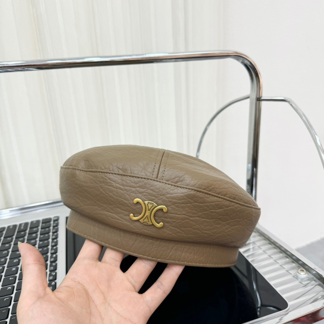 Gorra de boina de piel Celine de gran venta, gorra de boina de piel PU con mucha textura, la forma es realmente perfect…