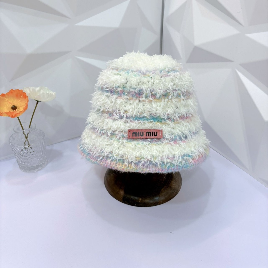 Sombrero de pescador MiuMiu nuevo modelo, tejido de punto con textura de rizo, muy lindo, talla única, 2 colores