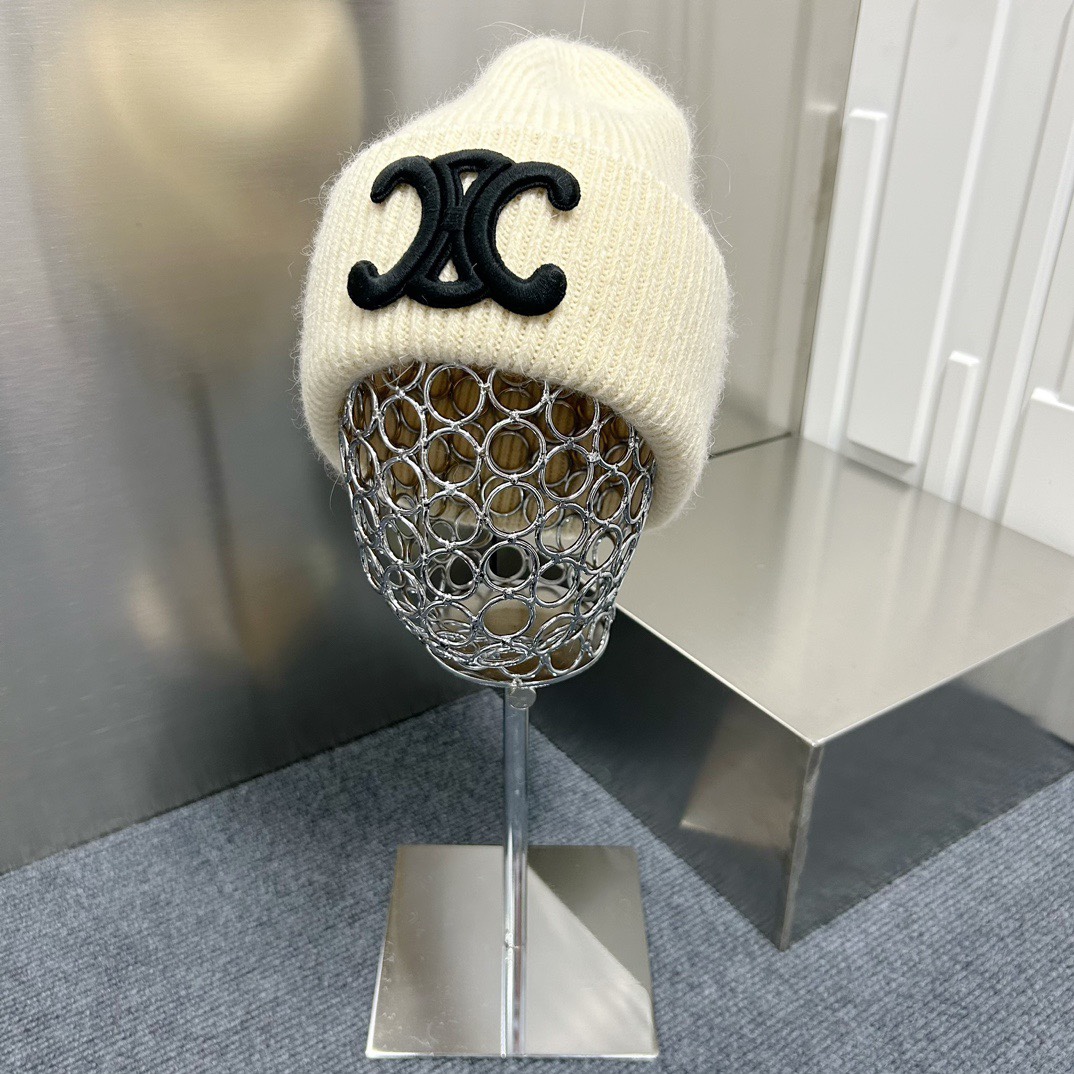 Celine Wool Knit Beanie Hat with Angora Rabbit Fur, Thick Cuff Design 2 i1733498498 3054 4