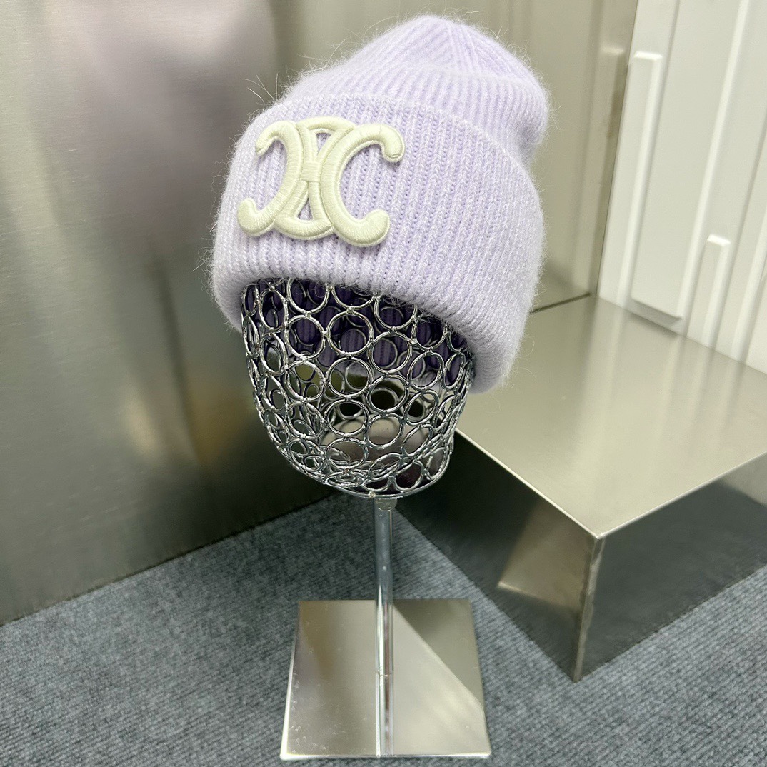 Celine Wool Knit Beanie Hat with Angora Rabbit Fur, Thick Cuff Design 8 i1733498498 3207 3