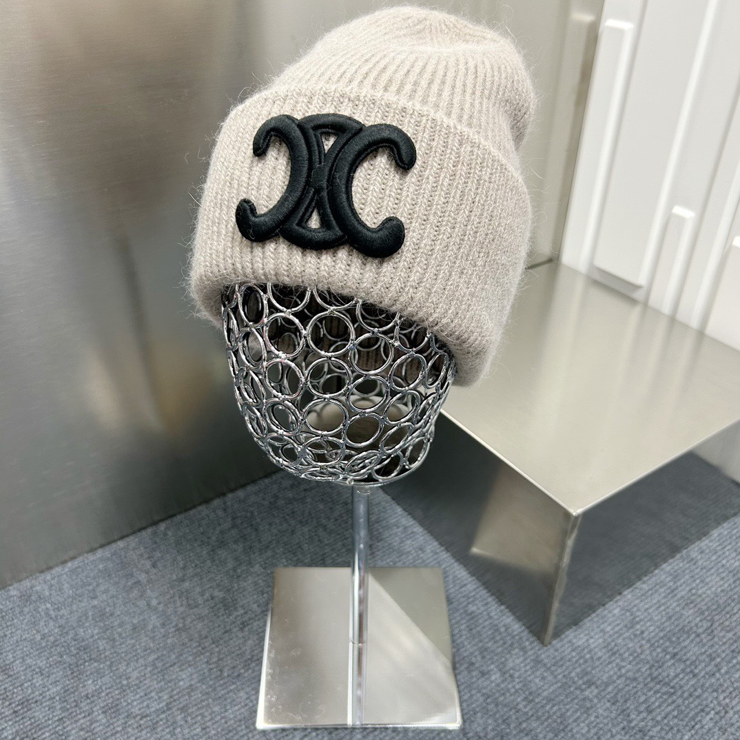 Celine Wool Knit Beanie Hat with Angora Rabbit Fur, Thick Cuff Design 5 i1733498498 4155 7