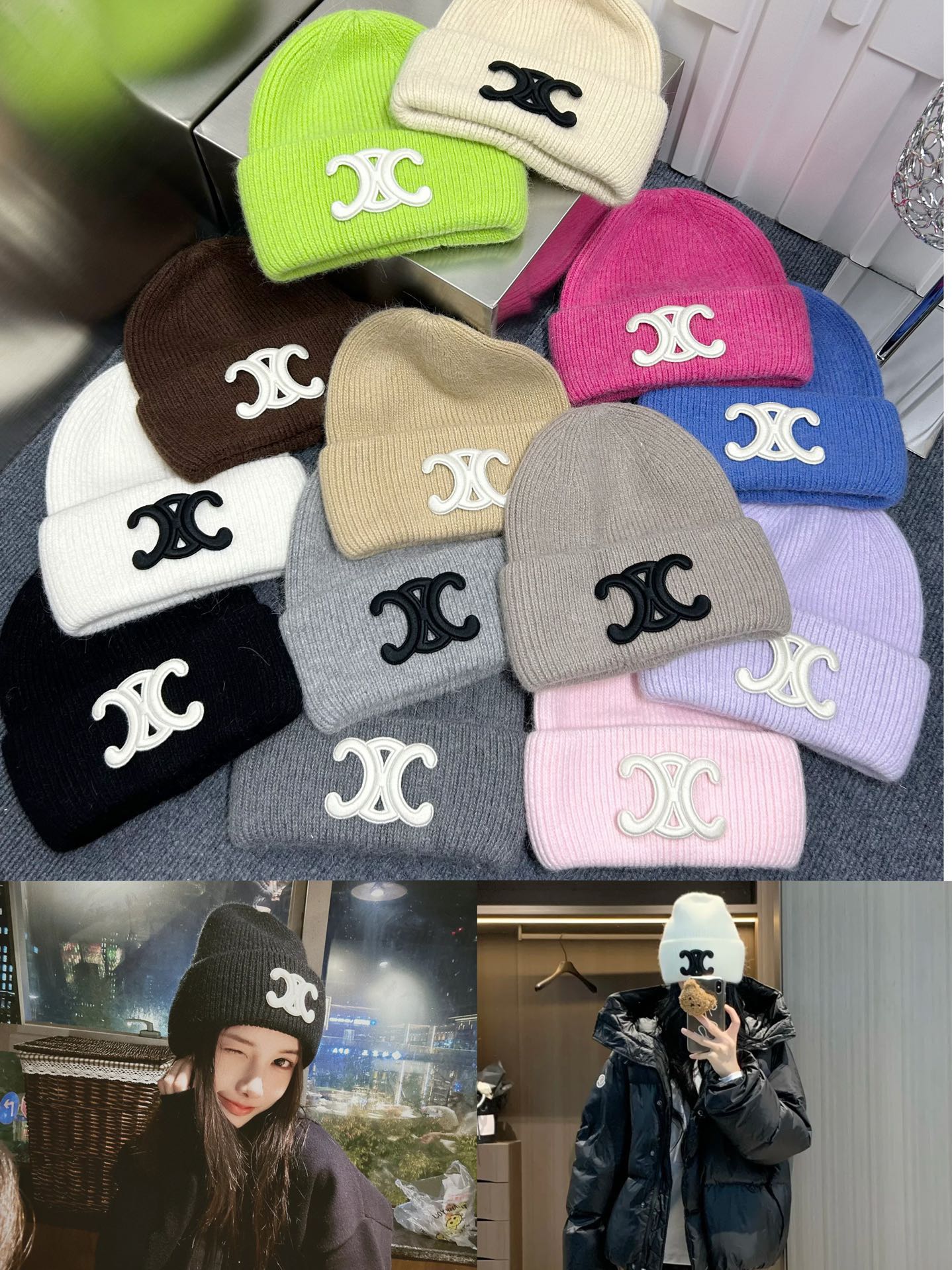 Celine Wool Knit Beanie Hat with Angora Rabbit Fur, Thick Cuff Design 10 i1733498498 4358 2