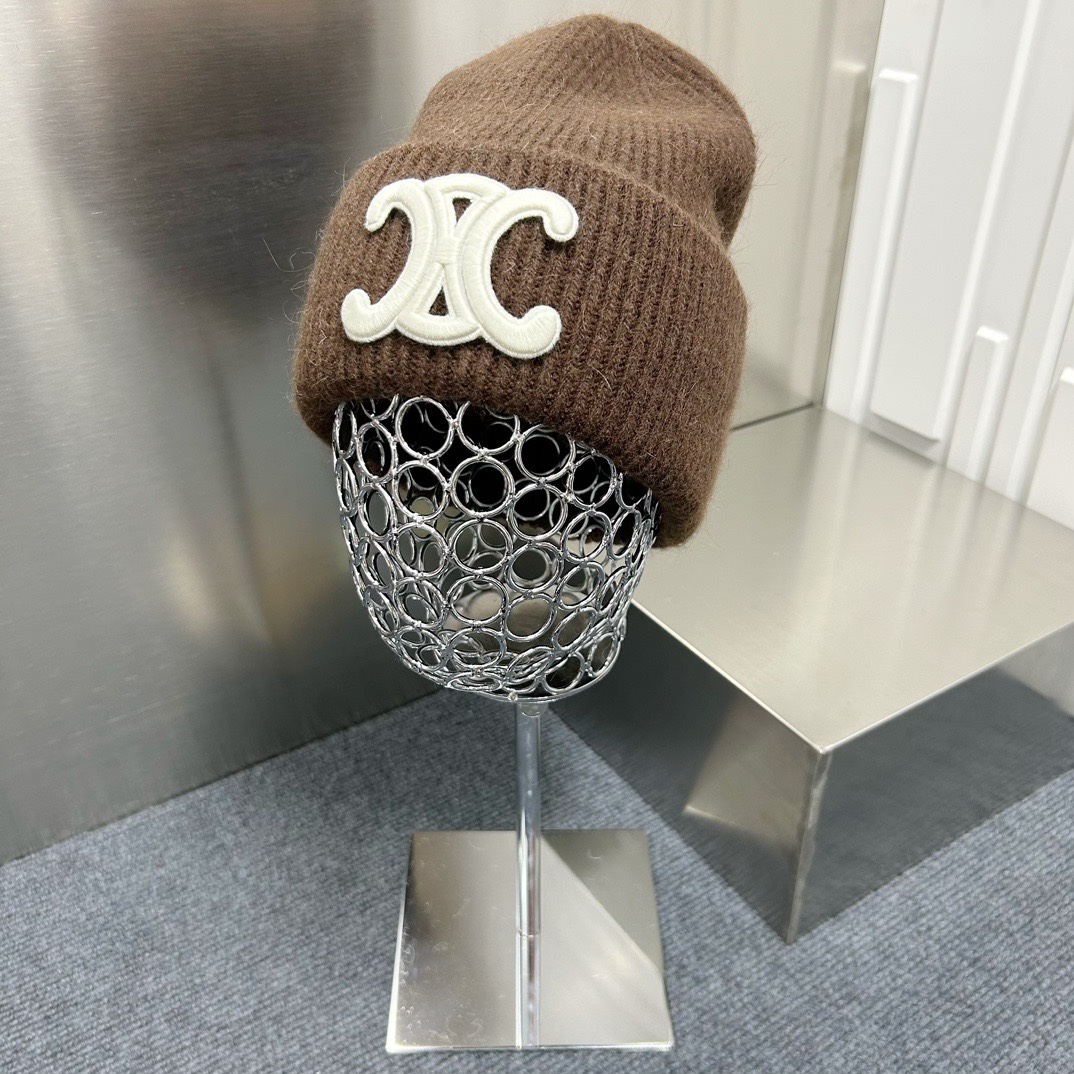 Celine Wool Knit Beanie Hat with Angora Rabbit Fur, Thick Cuff Design 7 i1733498498 671 0
