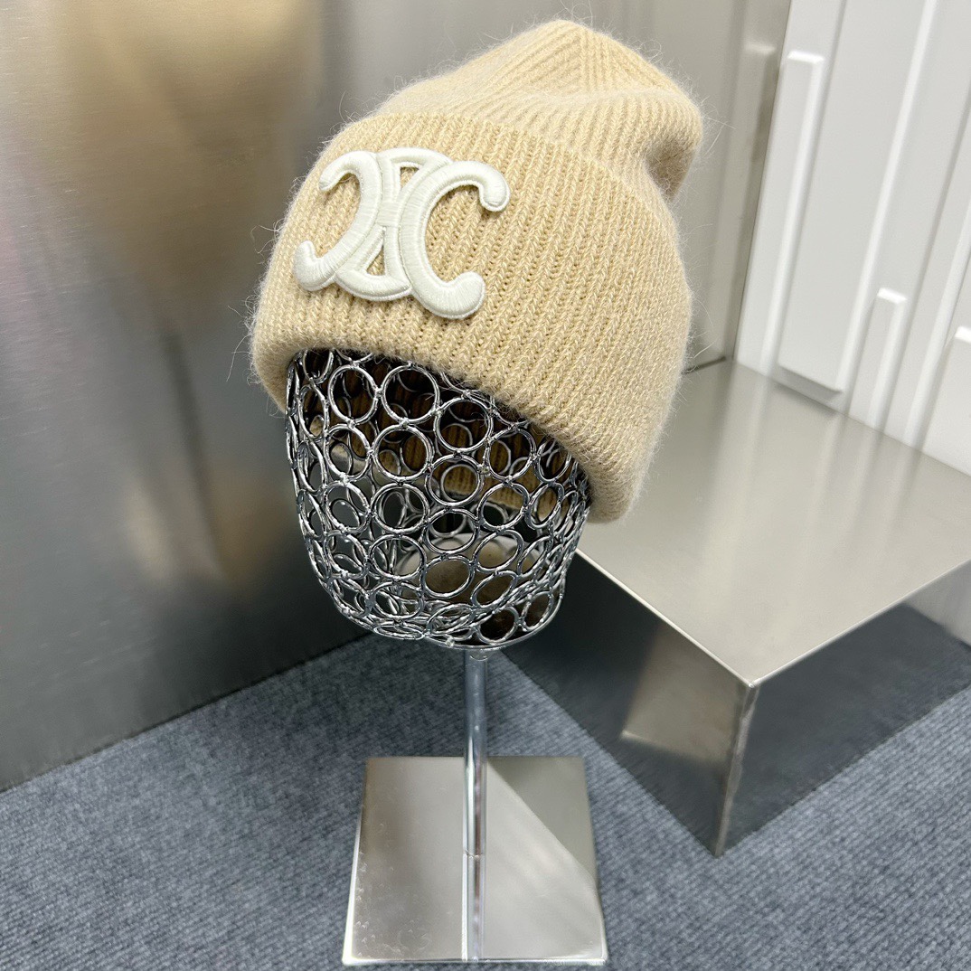 Celine Wool Knit Beanie Hat with Angora Rabbit Fur, Thick Cuff Design 3 i1733498498 9730 6