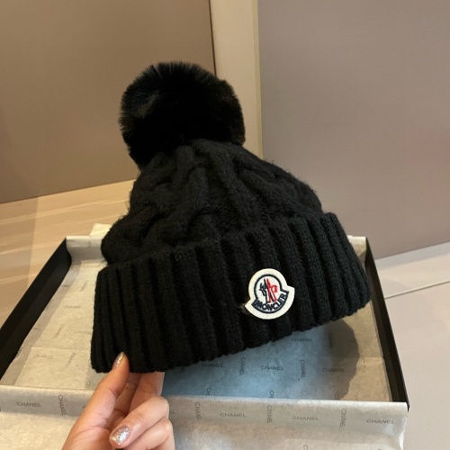 Moncler Women's Cable-Knit Beanie Hat with Pom Pom - Black Wool 1 Moncler Women's Cable-Knit Beanie Hat with Pom Pom - Black Wool