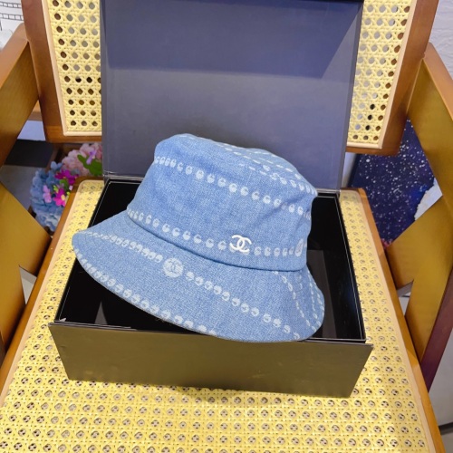 Chanel Denim Bucket Hat with Iconic Logo - Classic Style, Modern Edge 1 Chanel Denim Bucket Hat with Iconic Logo - Classic Style, Modern Edge