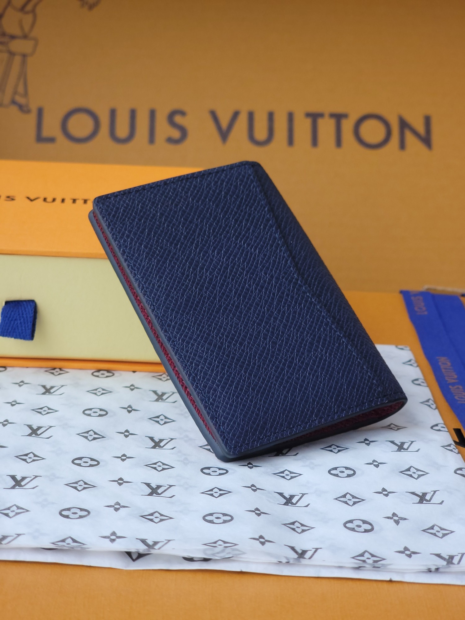 Louis Vuitton Pocket Organizer Wallet Taiga Leather - Navy & Burgundy 4 a1752919150441 2258