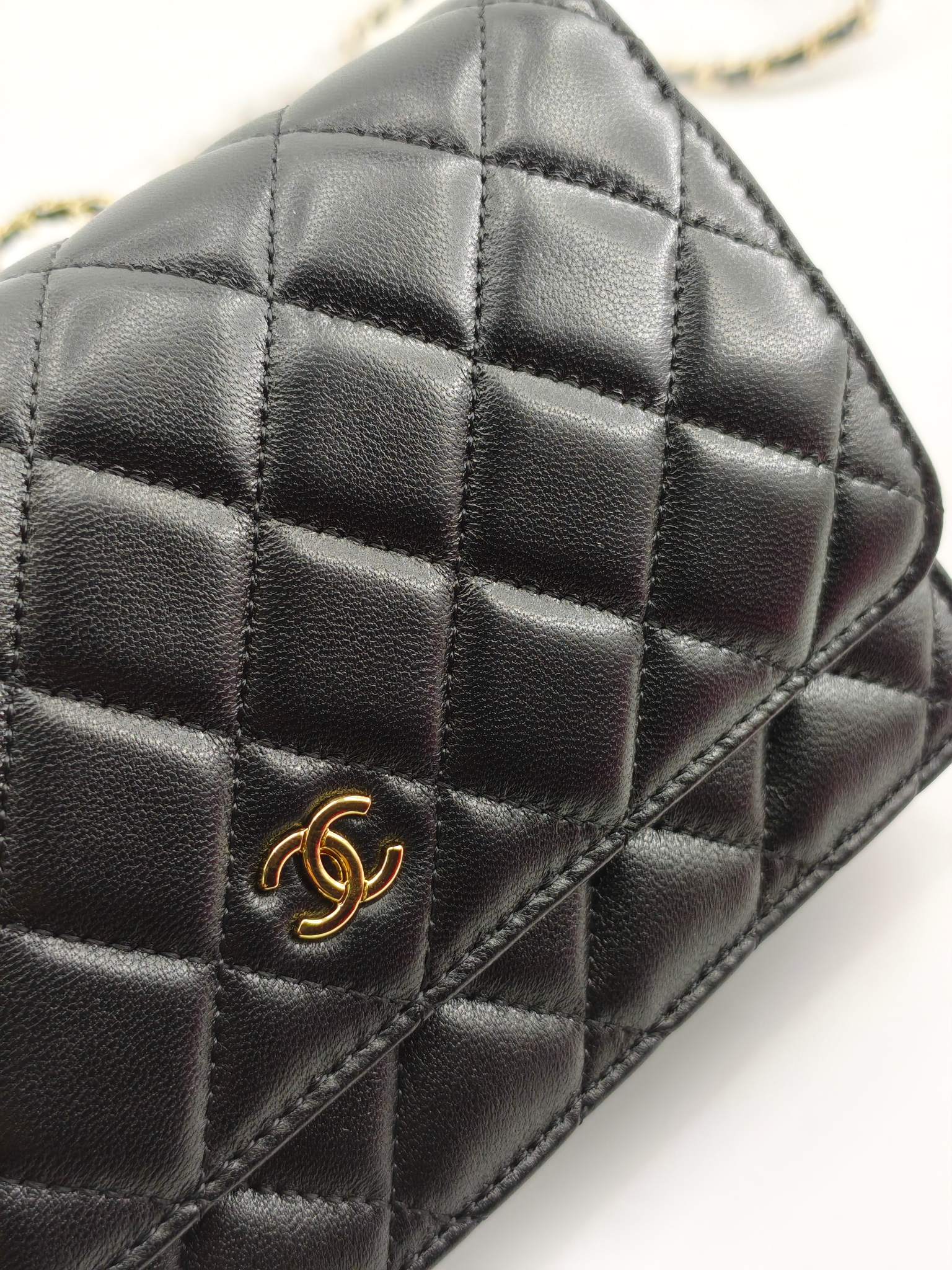 小香Woc发财包斜挎包
黑色头层小羊皮金扣
实物实拍
尺寸：19/13/4
款号：33814
