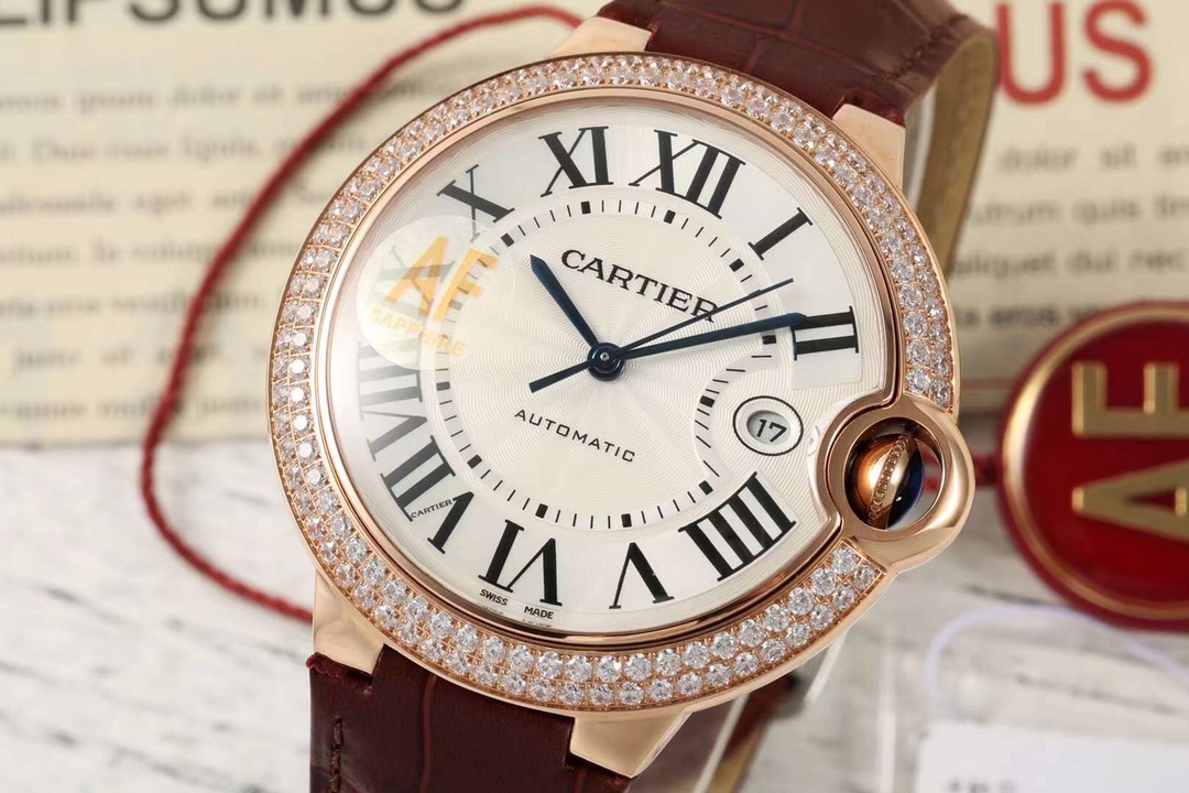 Cartier Ballon Bleu 42mm Rose Gold Diamond Bezel Leather Strap Watch 2 i1724603939 2381 1