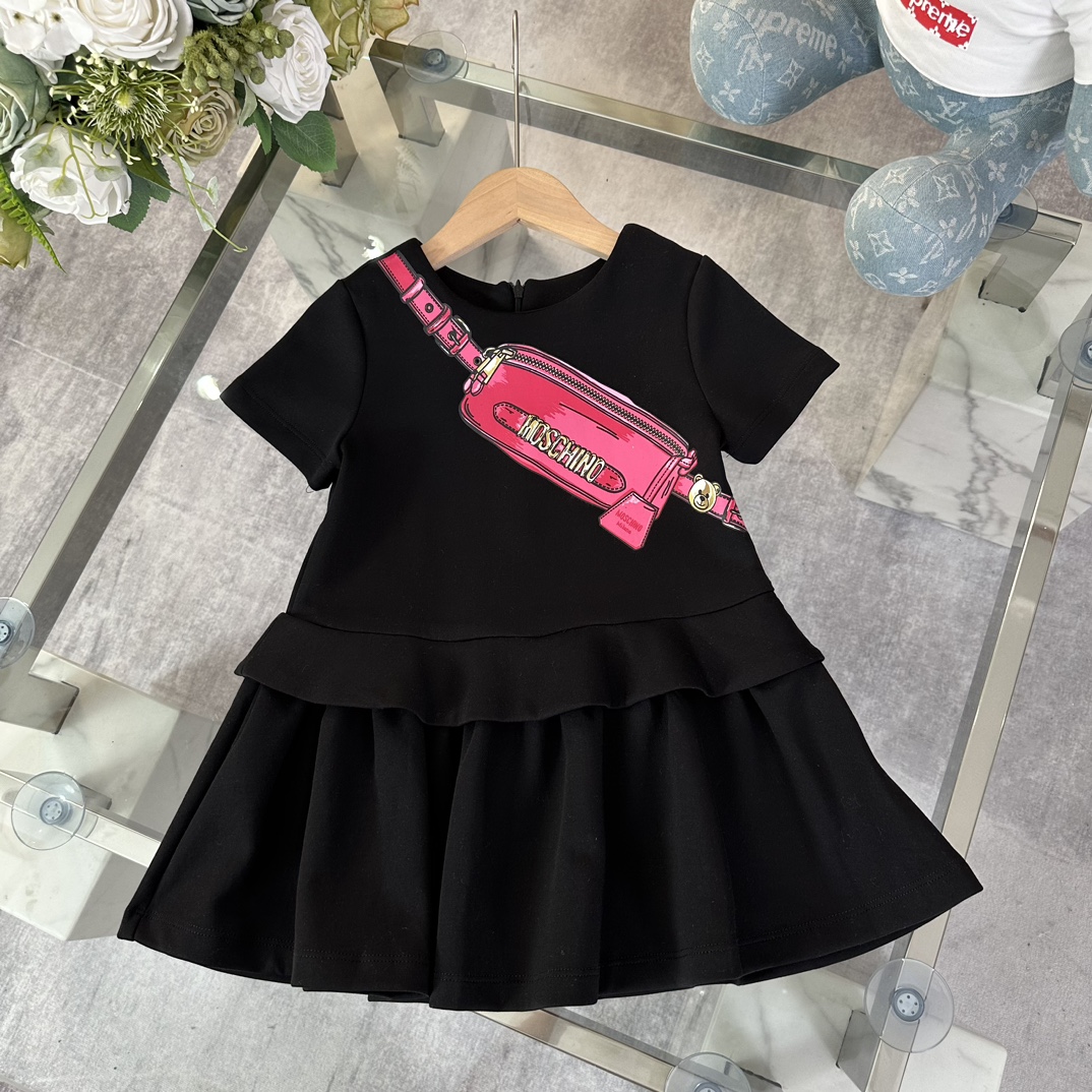 MOSCHIN* Moscic* Early Spring 2025 High-Quality Girls Black Dress, 280g Heavy Fabric.
