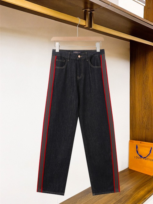 Louis Vuitton Men's Straight-Leg Jeans with Striped Detail | Denim Pants 1 Louis Vuitton Men's Straight-Leg Jeans with Striped Detail | Denim Pants