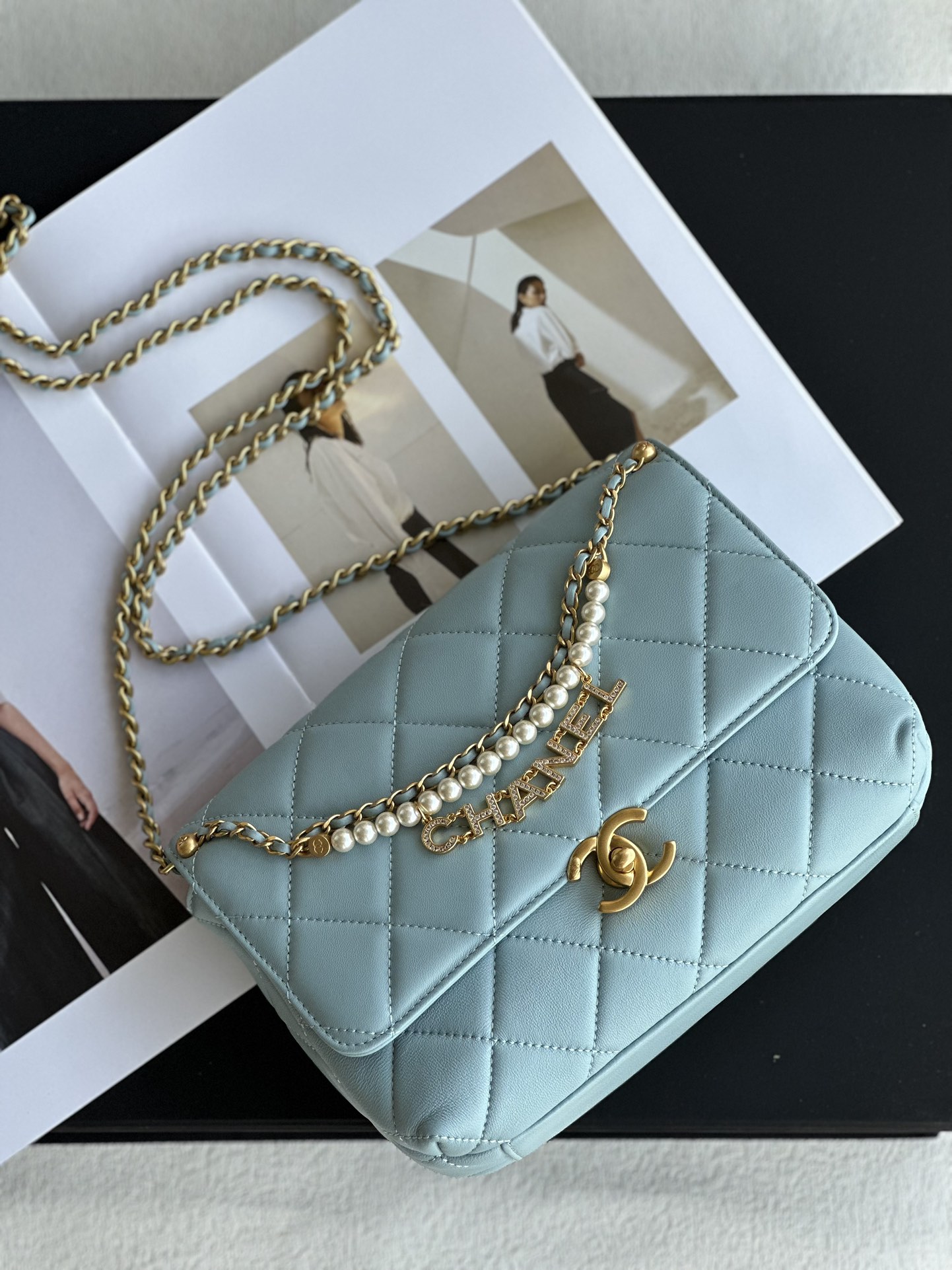 Buy Replica
 Chanel Classic Flap Bag Crossbody & Shoulder Bags Blue Chains