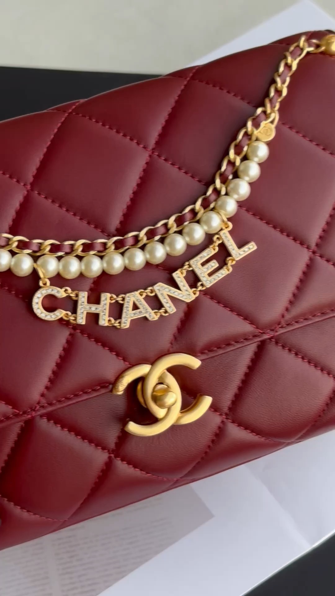Chanel Classic Flap Bag Crossbody & Shoulder Bags Burgundy Red Chains