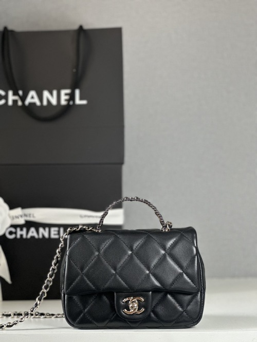 Chanel 25P Mini Handle CF Bag Black Lambskin with Silver Hardware 1 Chanel 25P Mini Handle CF Bag Black Lambskin with Silver Hardware