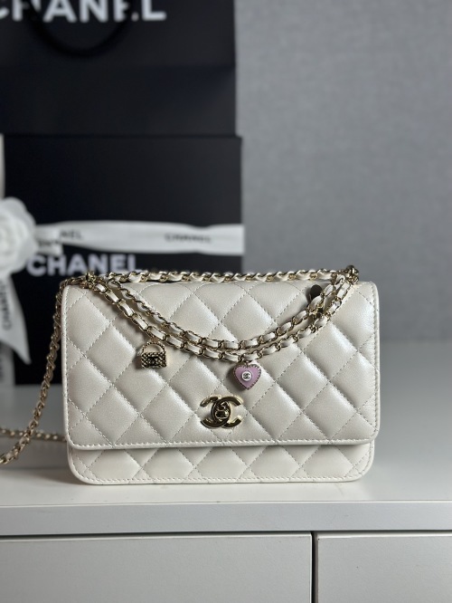 Chanel 25P Pearl White Charm WOC Wallet on Chain Crossbody Bag 1 Chanel 25P Pearl White Charm WOC Wallet on Chain Crossbody Bag