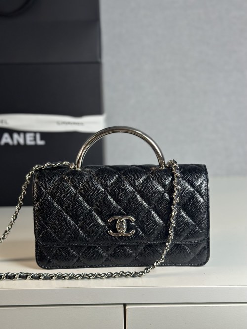 Chanel 25P Black Caviar Leather Accordion Flap Bag with Silver Hardware 1 Chanel 25P Black Caviar Leather Accordion Flap Bag with Silver Hardware